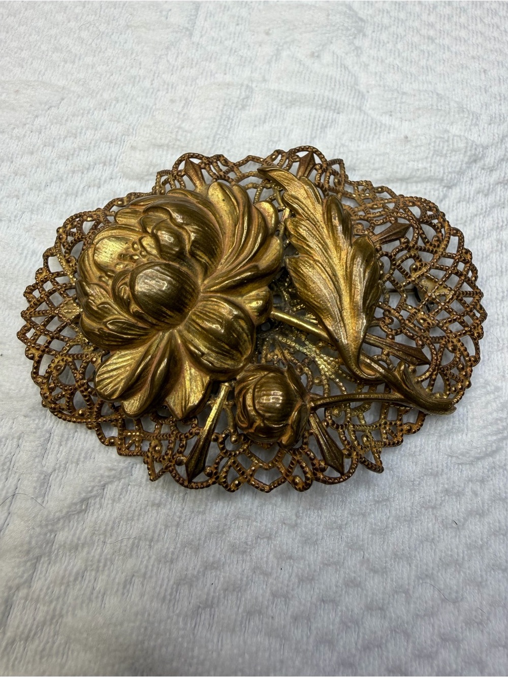 Vintage Gold-Tone Floral Filigree Brooch